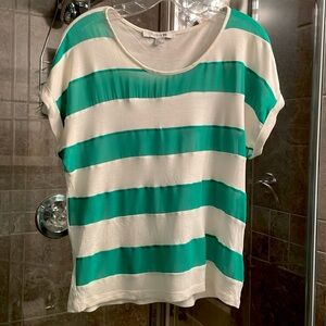 Forever 21 size small white and green striped short sleeved shirt